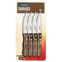 Tramontina  Jumbo Steak Knives Set 4 - Brown Polywood Handles - Blister Packed