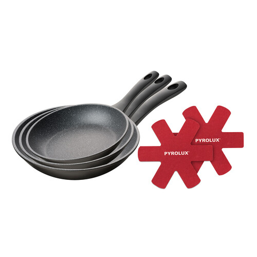 3 Piece Fry Pan Set - 20cm, 26cm & 30cm with Felt Protectors