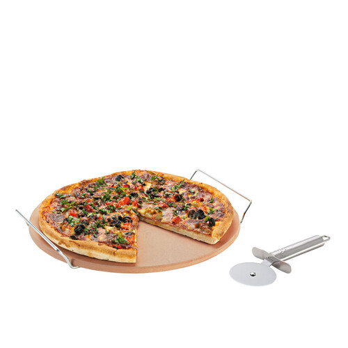 Pizza Stone with Rack and Pizza Cutter - 33cm