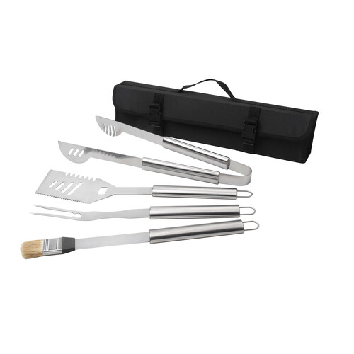 BBQ Tool Set - 4 PieceTurner, Tongs, Fork, Basting Brush and  Carry Case