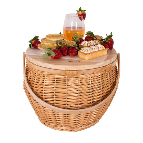 Pinewood Top Round Insulated Picnic Basket - Flora Pattern Lining