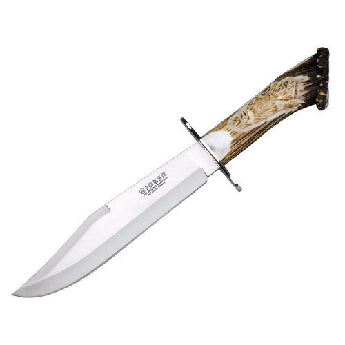 Joker CT101 LEON  Bowie Fixed Blade Hunting Knife, Carved Stag Horn