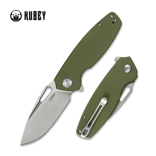 KUBEY KU322B TITYUS Flipper Folding Knife, Bead Blasted D2, Green G10